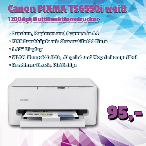 Canon PIXMA TS6550i weiß um 95 €