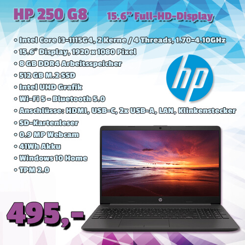 HP 250 G8 Notebook um 495 €
