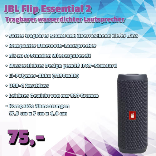 JBL Flip Essential 2 Lautsprecher um 75 € erhältlich