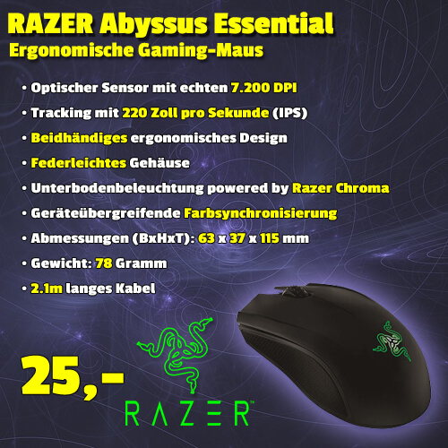 RAZER Abyssus Essential Gaming Maus um 25 €