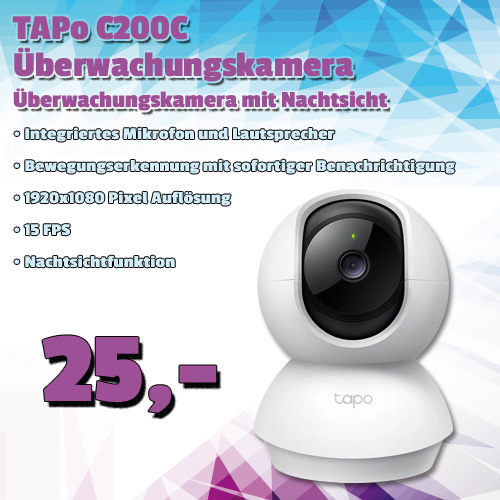 TAPo C200C Überwachungskamera um 25 €