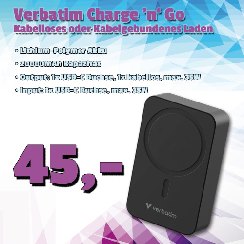 Verbatim Charge ’n‘ Go Essentials Power Bank um 45 €